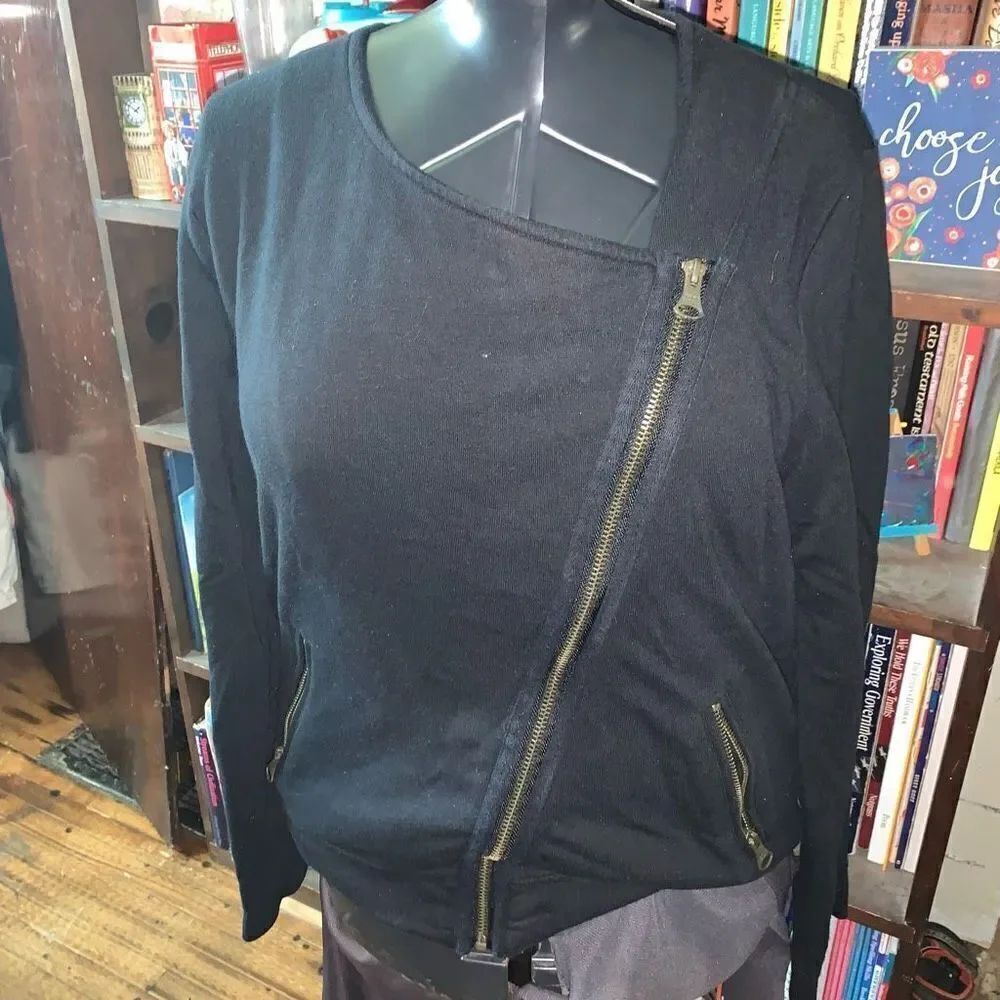 Banana Republic black knit normcore L moto jacket